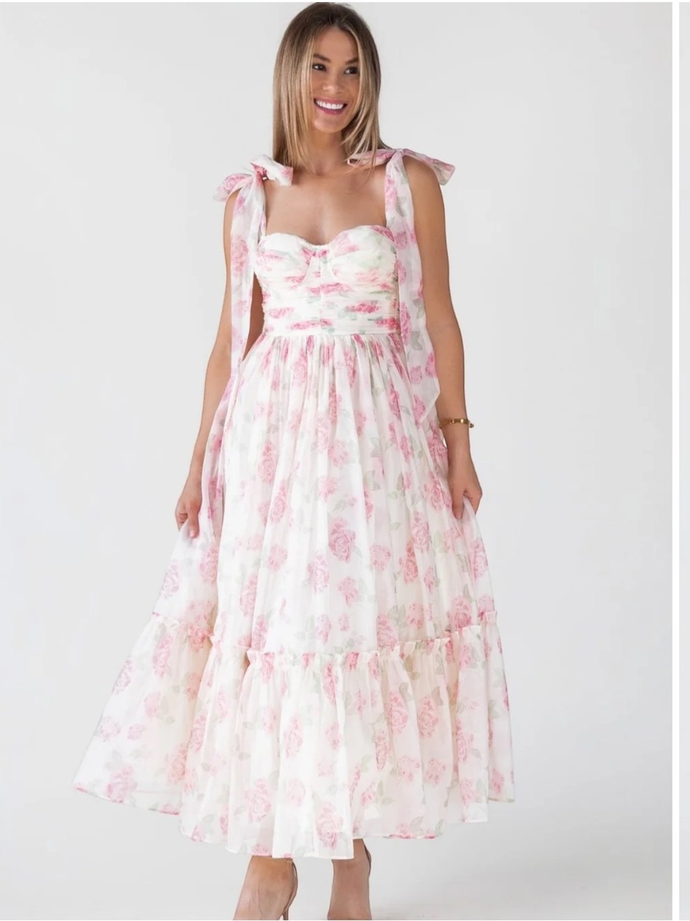 Jo+co boutique Mable Floral Pink Summer Maxi Dress.